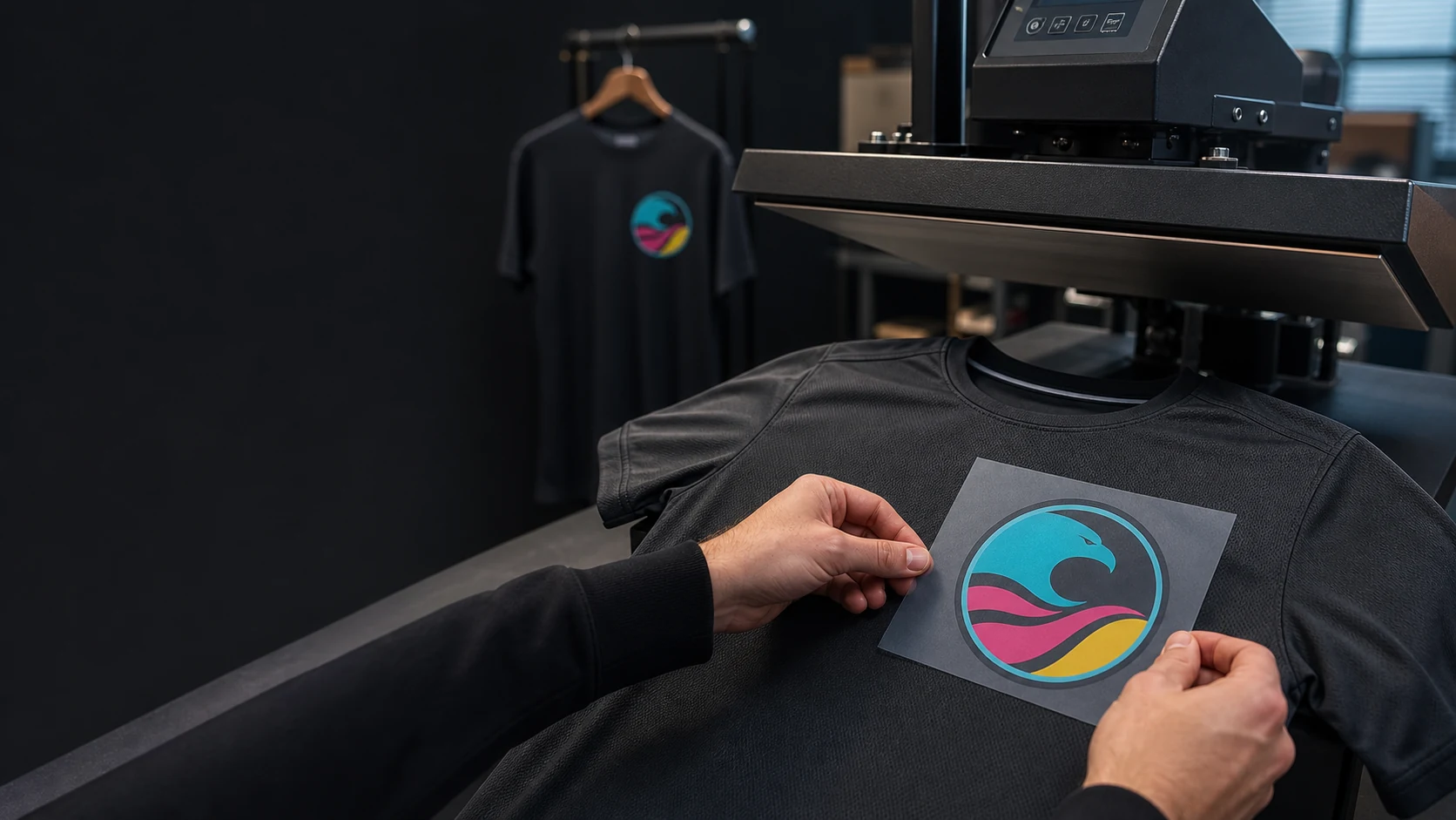 Ein Vereinswappen wird auf ein Sporttrikot übertragen